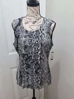 NWT Madison Ruffled Snake-Print Sleeveless Top - Black & Gray